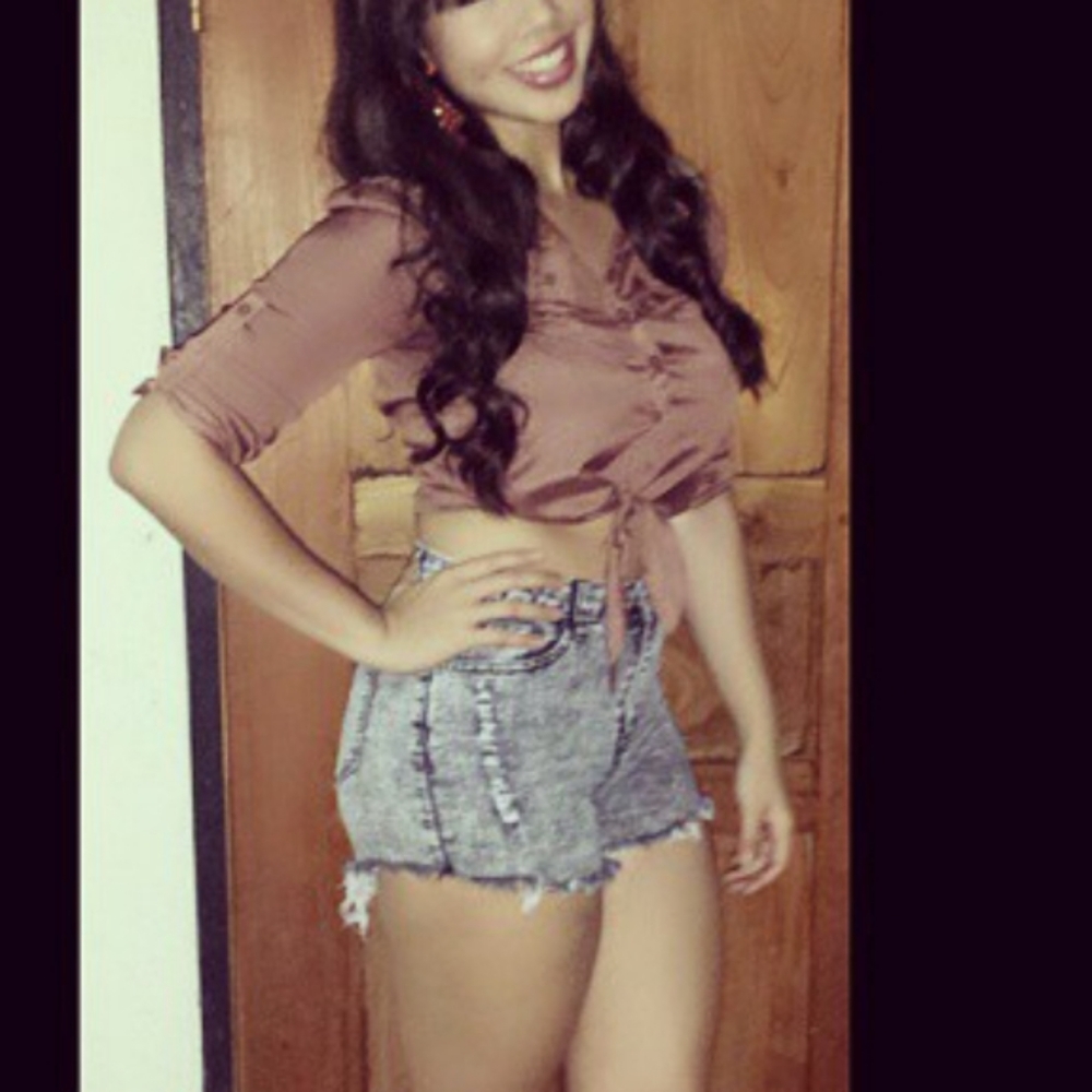 Brown button up crop top 25